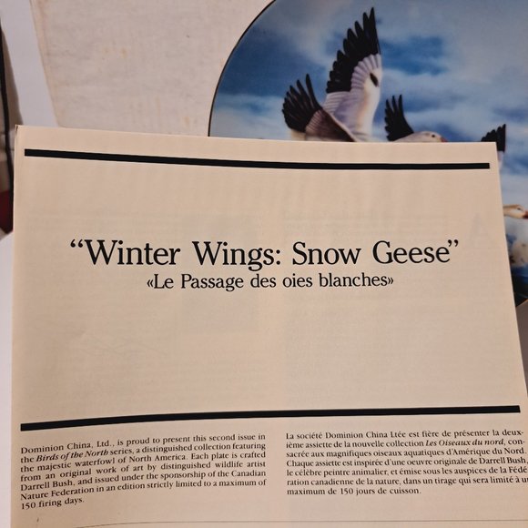 Winter Wings :Snow Geese Darrell Bush Bradford Exchange Plate Certificate 1990 - Picture 6 of 9